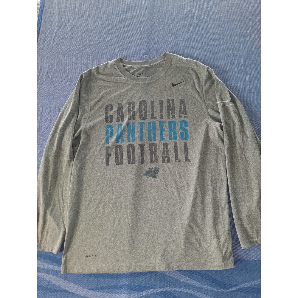 Nike Dri-FIT Carolina Panthers Football Long Sleeve Shirt Gray Mens XL 377750
